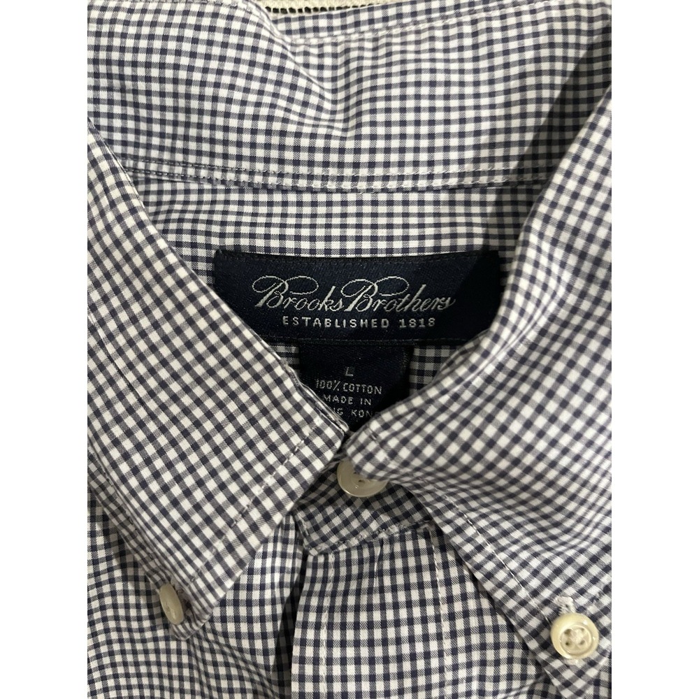 Brooks Brothers Mens Large Gingham Navy White Button Down Long Sleeve